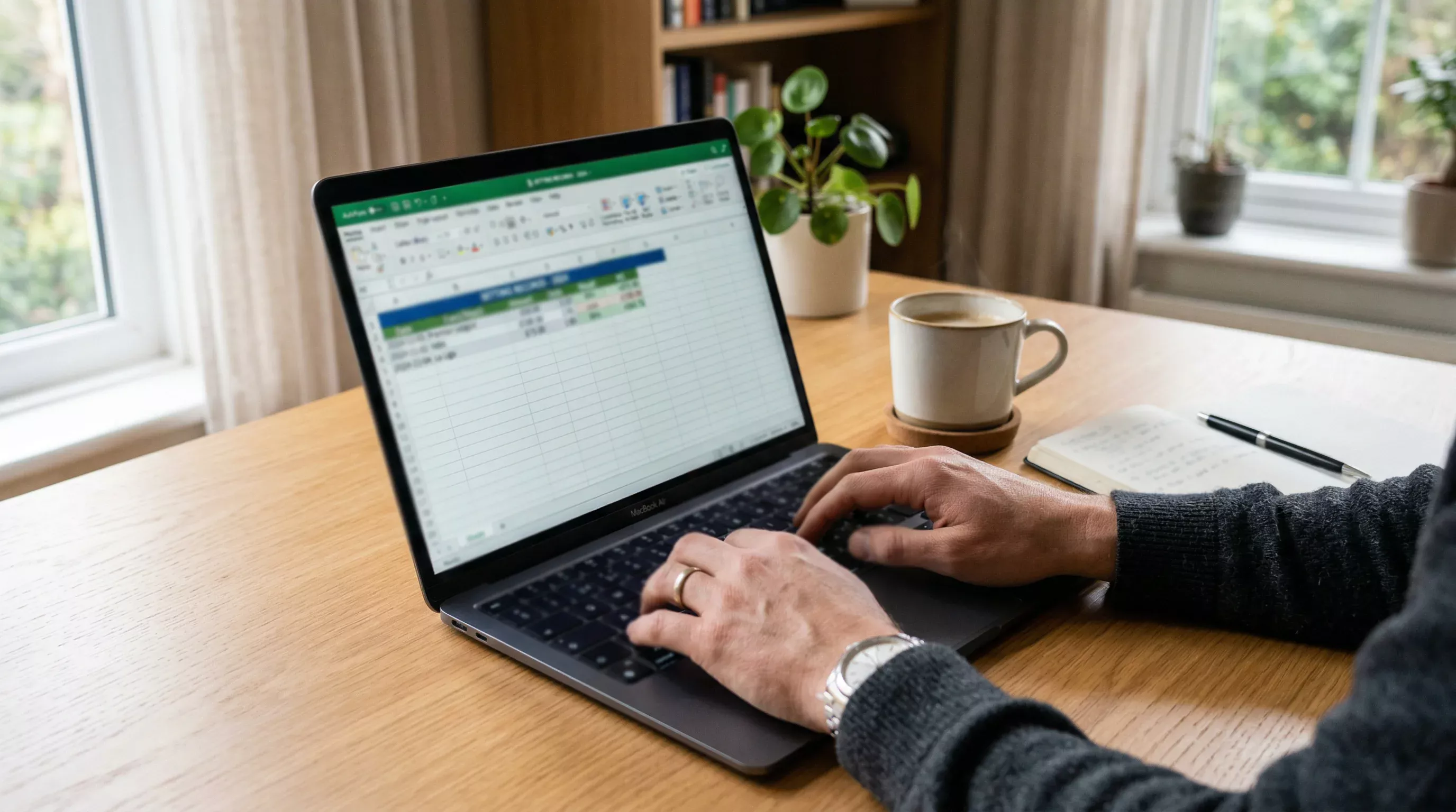 Person arbeitet an einem Laptop mit einer Excel-Tabelle für Wettaufzeichnungen